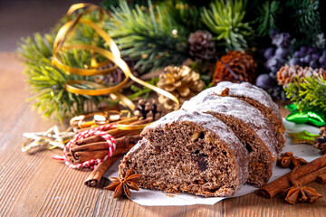 Homemade Christmas chocolate stollen