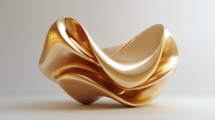A 3D rendering of a gold, abstract shape.