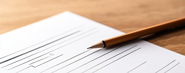 A close-up of a blank paper sheet with lines and a wooden pen resting on a wooden table, ideal for note-taking or document creation.