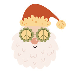 Retro groovy Santa Claus clipart. Cute Christmas character. Hand draw vector illustration in flat style