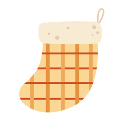 Retro groovy Christmas sock clipart. Christmas clipart. Cute festive object. Hand drawn vector illustration in flat style
