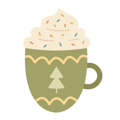 Holiday mug clipart. Christmas clipart. Cute festive seasonal object. Hand drawn vector illustration in flat style