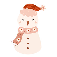 Retro groovy Christmas snowman clipart. Cute Christmas character. Hand draw vector illustration in flat style