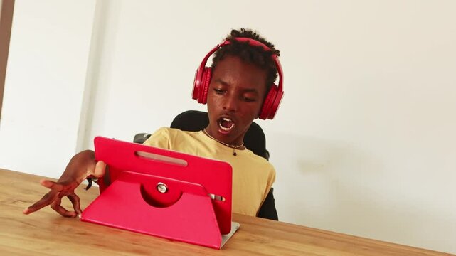 Young child with cerebral palsy engaged in digital learning