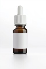 Brown glass dropper bottle with a white rubber bulb and no label against a white background, suitable for various liquids and essential oils