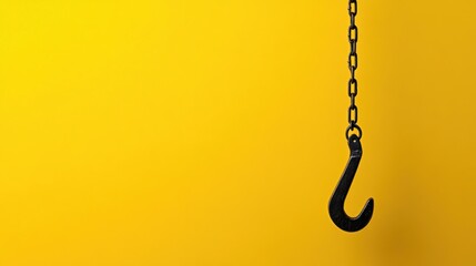 Crane hook hanging down on yellow background