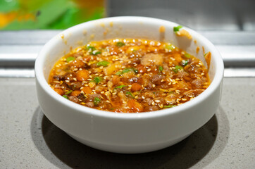 Dipping Sauces or Hotpot dipping sauce. Sweet and sour sauce and spices for hot pot