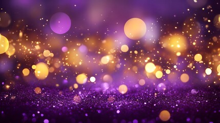 Obraz premium Abstract Purple and Gold Glitter Background with Bokeh Lights