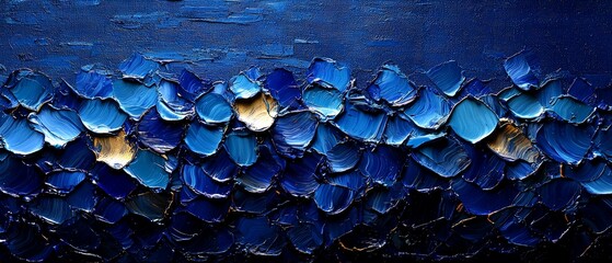 Abstract artwork featuring textured blue waves, evoking a sense of depth and tranquility.