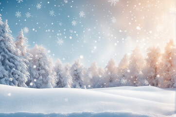 Fototapeta premium background - winter illustration with snowflakes falling onto trees
