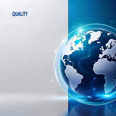 An elegant graphic featuring the globe with a focus on "QUALITY," ideal for World Quality Day promotions, corporate branding, and educational materials on quality management