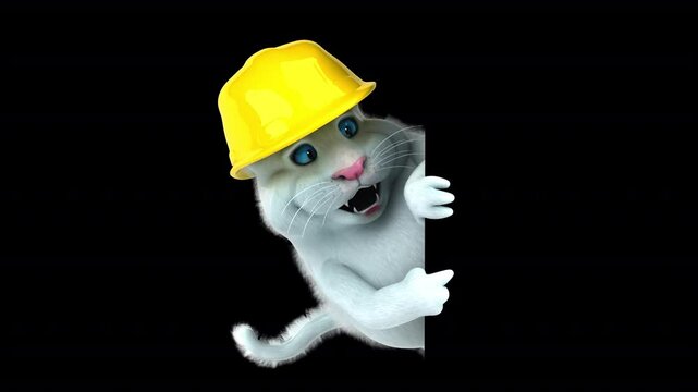 Fun 3D cartoon cat with a helmet (with alpha channel)