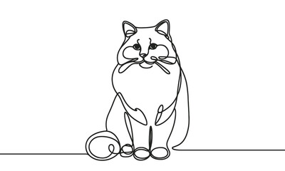 Cat in continuous line drawing style. black line sketch, linear design isolated on white background. Hand drawn vector illustration.