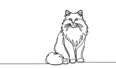 Cat in continuous line drawing style. black line sketch, linear design isolated on white background. Hand drawn vector illustration.