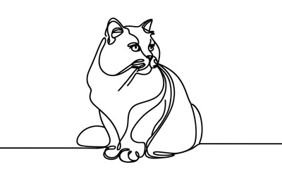 Cat in continuous line drawing style. black line sketch, linear design isolated on white background. Hand drawn vector illustration.