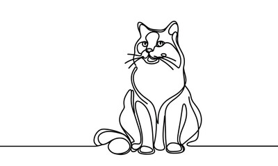 Cat in continuous line drawing style. black line sketch, linear design isolated on white background. Hand drawn vector illustration.