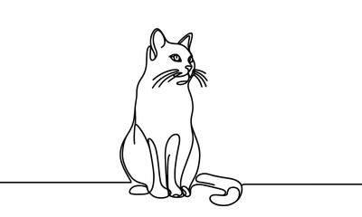 Cat in continuous line drawing style. black line sketch, linear design isolated on white background. Hand drawn vector illustration.