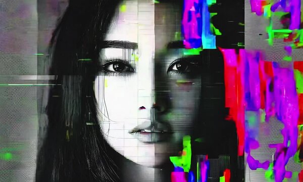Asian girl in a stylish glitch dynamic effect.