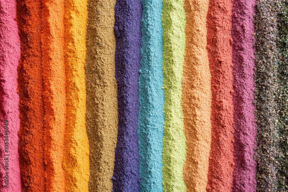 Aufkleber an impressive arrangement of powders laid out in a vibrant rainbow pattern, showcasing a striking di