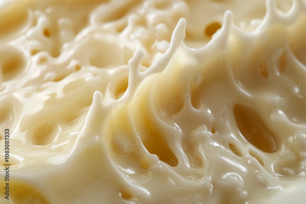 Poster A dynamic splash of creamy liquid captured in motion, forming unique wave-like structures, with smooth textures and a sense of fluid elegance in the composition.