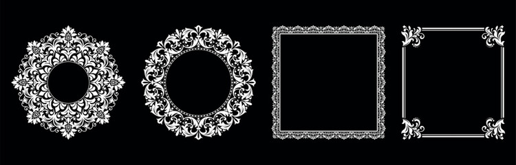 Set of decorative frames Elegant vector element for design in Eastern style, place for text. Floral black and white borders. Lace illustration for invitations and greeting cards.