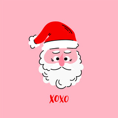 Merry Christmas greeting card with cute Santa claus and hand drawn lettering.