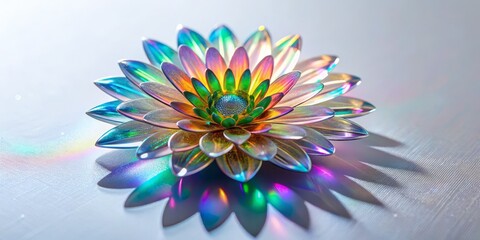 Hologram Flower Sticker on White Background: A Conceptual Exploration of Nature and Technology Blending Artfully in a Modern Aesthetic