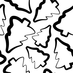 seamless pattern of Christmas tree icons drawn in line art style