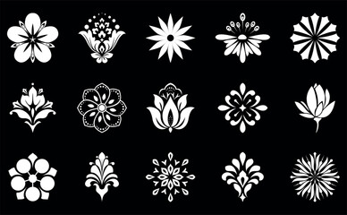Flowers icon set. Flowers isolated on transparent background. Flowers in modern simple. Cute round flower plant nature collection. Vector illustrator
