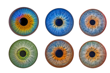 eye iris set in different colors. Isolated on white background. Close-up and color view of the iris.