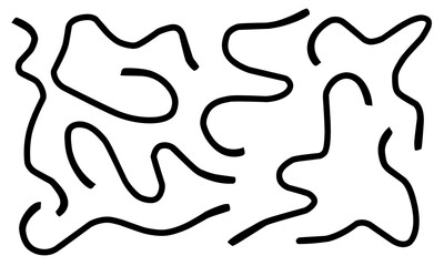 Abstract black curvy line set for decoration. Vector illustration. Children doodle line hand drawing.