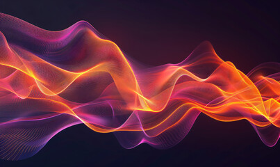 Obraz premium Abstract background with wavy lines and waves of light in orange, red and purple colors on a black background. Abstract art design element for creative concepts, technology, music or digital concepts.