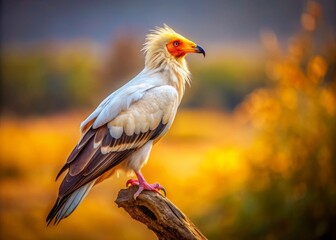 Obraz premium Majestic Egyptian Vulture Necrosyrtes Monachus Perched on a Stick Against a Blurred Natural Background Showcasing Its Unique Features and Habitat in the Wild