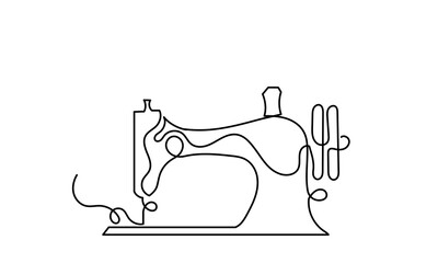 CONTINUOUS LINE DRAWING OF manual sewing machine. LINE ART Manual Sewing Machine isolated on a white background. Old model Sewing machine outline vector icon. Symbol, logo illustration. Vector graphic