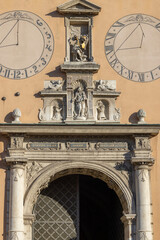 Facade of Jasna Gora Basilica with two sundials, Czestochowa, Poland