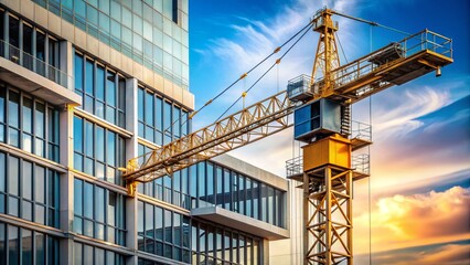 Fototapeta premium Minimalist Photography of a Construction Crane at a Building Site, Showcasing the Essence of Modern Architecture and Urban Development in a Clean and Structured Composition