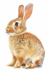 Obraz premium Adorable brown rabbit sitting upright with alert ears, showcasing its cute and curious nature.