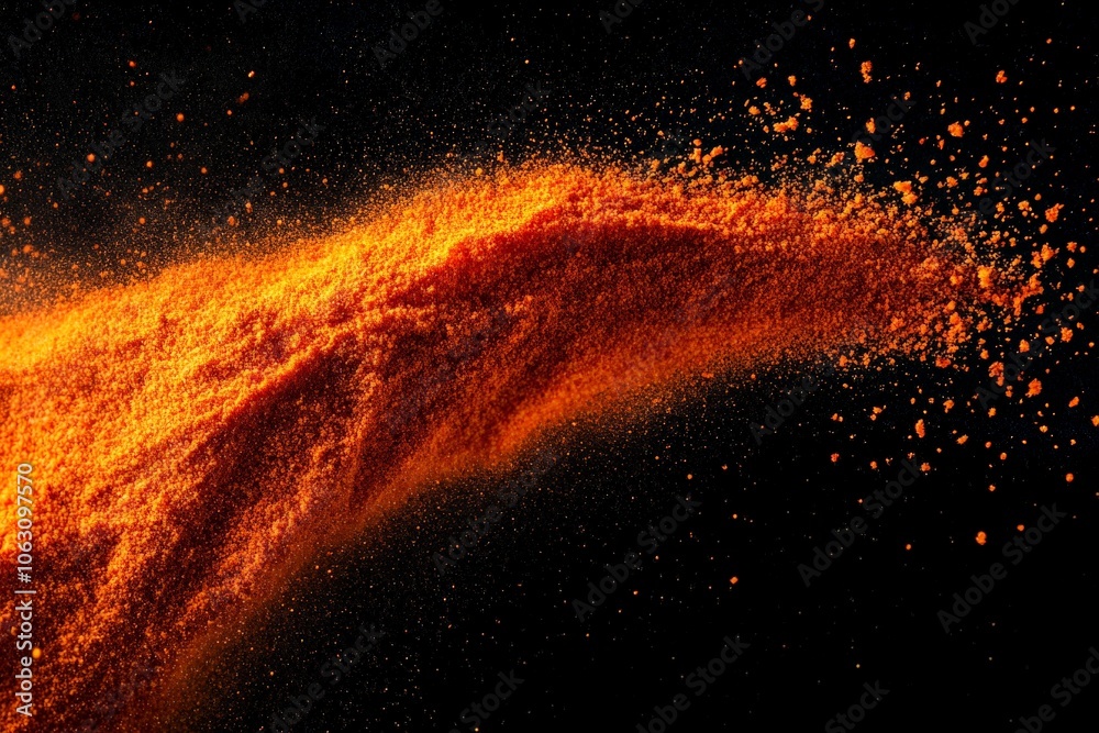 Aufkleber A captivating visual of orange powder particles being dynamically swirled in the air, creating a dramatic display with movement and visual interest against black.