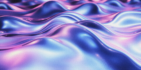 Obraz premium Grainy metallic liquid. Grunge holographic wavy texture