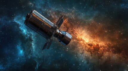 Obraz premium A space telescope pointed towards the star-filled sky,
