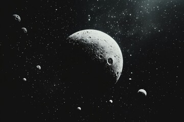 A breathtaking view of multiple celestial bodies seen amidst a starry night sky, capturing the essence of cosmic wonder and the endlessness of the universe.