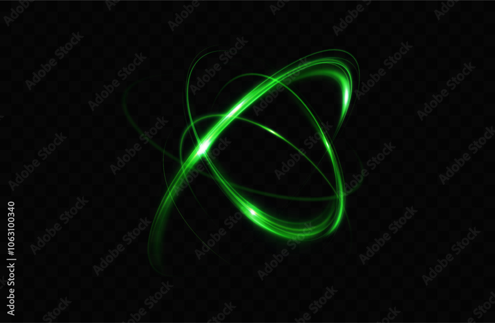 Poster Green neon ring. Glowing circle. Glow effect. Round light frame. abstract light lines of movement and speed. Abstract light lines of movement and speed. light green ellipse.