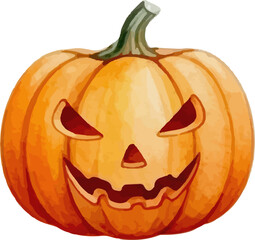 Orange Pumpkin Halloween Watercolor Illustration