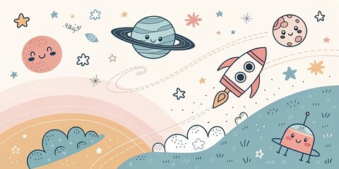 Naklejka premium cute cartoon science fiction background