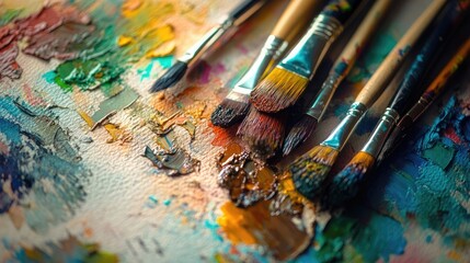 Obraz premium Colorful Paint Brushes on Artistic Canvas Background