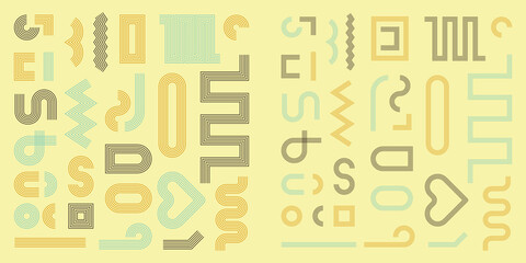 Line geometric arch and circle abstract shapes, retro elements for web, vintage. Brutalist, Contemporary mid century line design. Trendy geometric shapes collection.