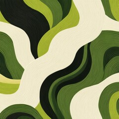 Abstract wavy pattern in green and cream tones for design purposes.