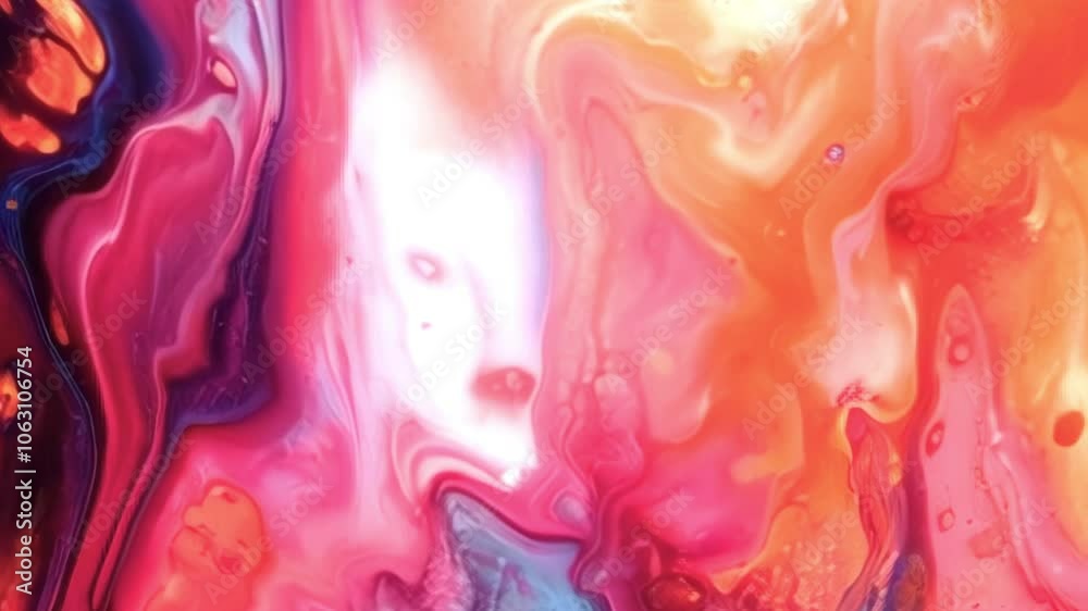 Aufkleber Colorful abstract animation with a swirl of shapes and shades resembling streams of mixed bright colors. Dynamic composition with expressive contrasts and deep colors