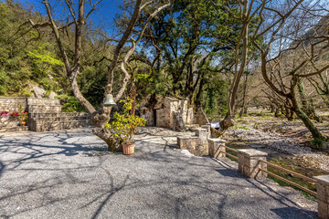 Agia Theodora of Vasta miracle church in Peloponnese, Greece. Trees growing on the roof without roots inside