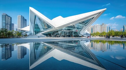 Modern Architectural Marvel with Reflection in Water